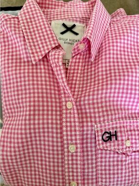 Gilly Hicks Pink Gingham long sleeve button-up long sleeve shirt, women XS